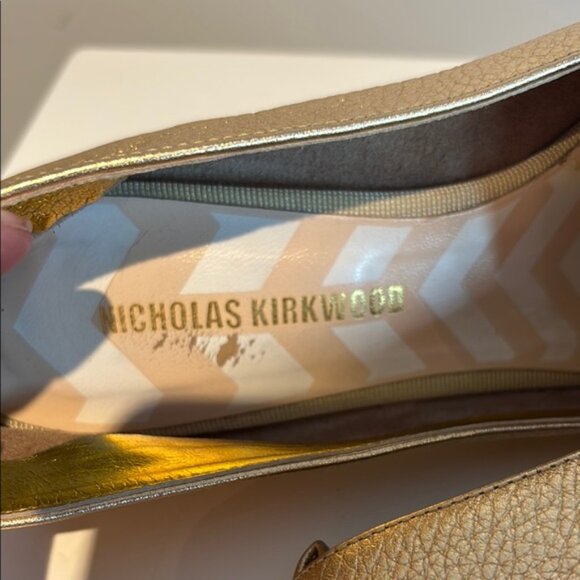 Nicholas Kirkwood Metallic Gold Leather Beya Pointed Toe Loafers Size 38 - Picture 10 of 14
